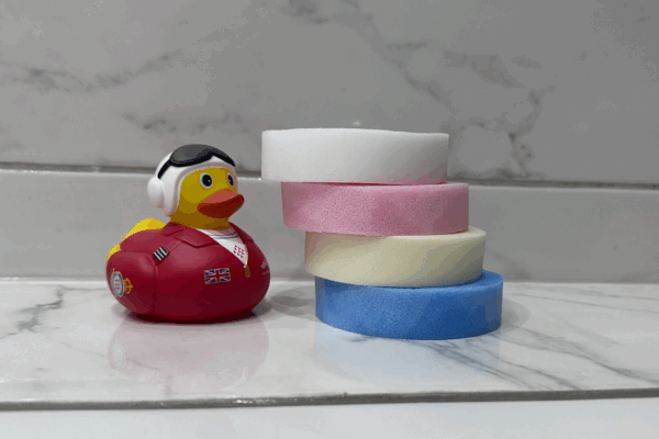 Stuck of different colours of Ramer Sponge and rubber ducky
